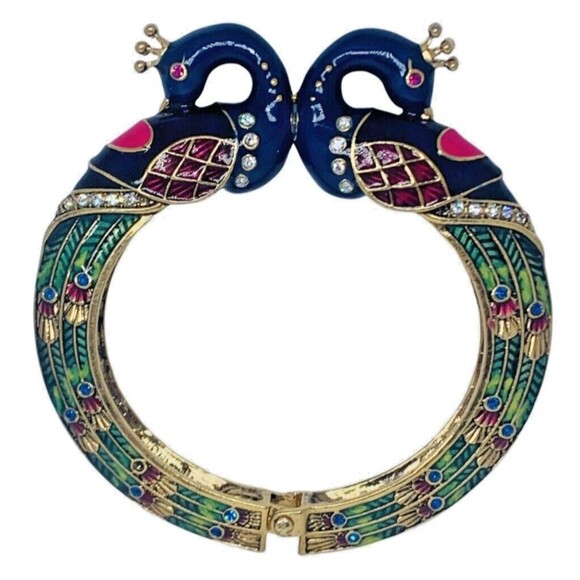 VTG Betsey Johnson Crystal Double Head Peacock Bracelet 7" Morocco Adventure - Picture 1 of 16